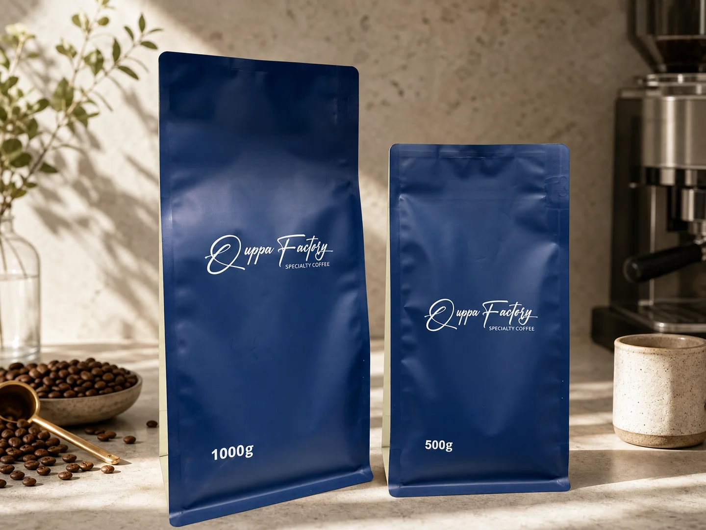 Custom flat-bottom coffee packaging made by Zhongfeng Packaging
