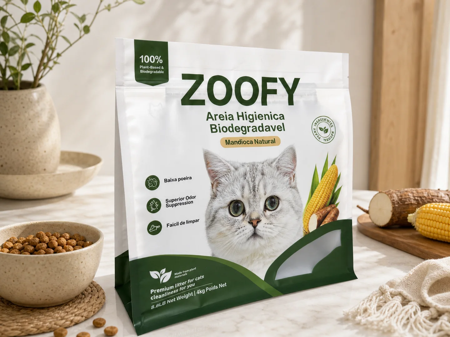 Custom flat-bottom cat food pouch made by Zhongfeng Packaging
