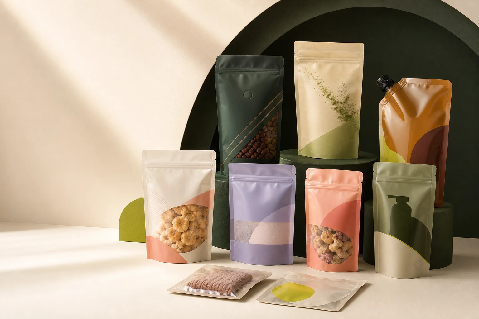 Custom flexible packaging concepts across eight product categories